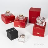 Two Cartier "Must de" Crystal Inkwells, Limited Edition Cartier Crystal and Watch Inkwell, and a Dav