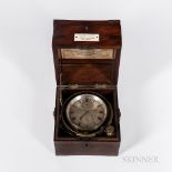Two-day Marine Chronometer by French, c. 1845, brass-bound mahogany box with double-hinged lid, bone