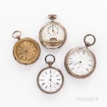 Four European Open-face Watches, an eight-hour with exposed balance and arabic numeral dial, and "Sp