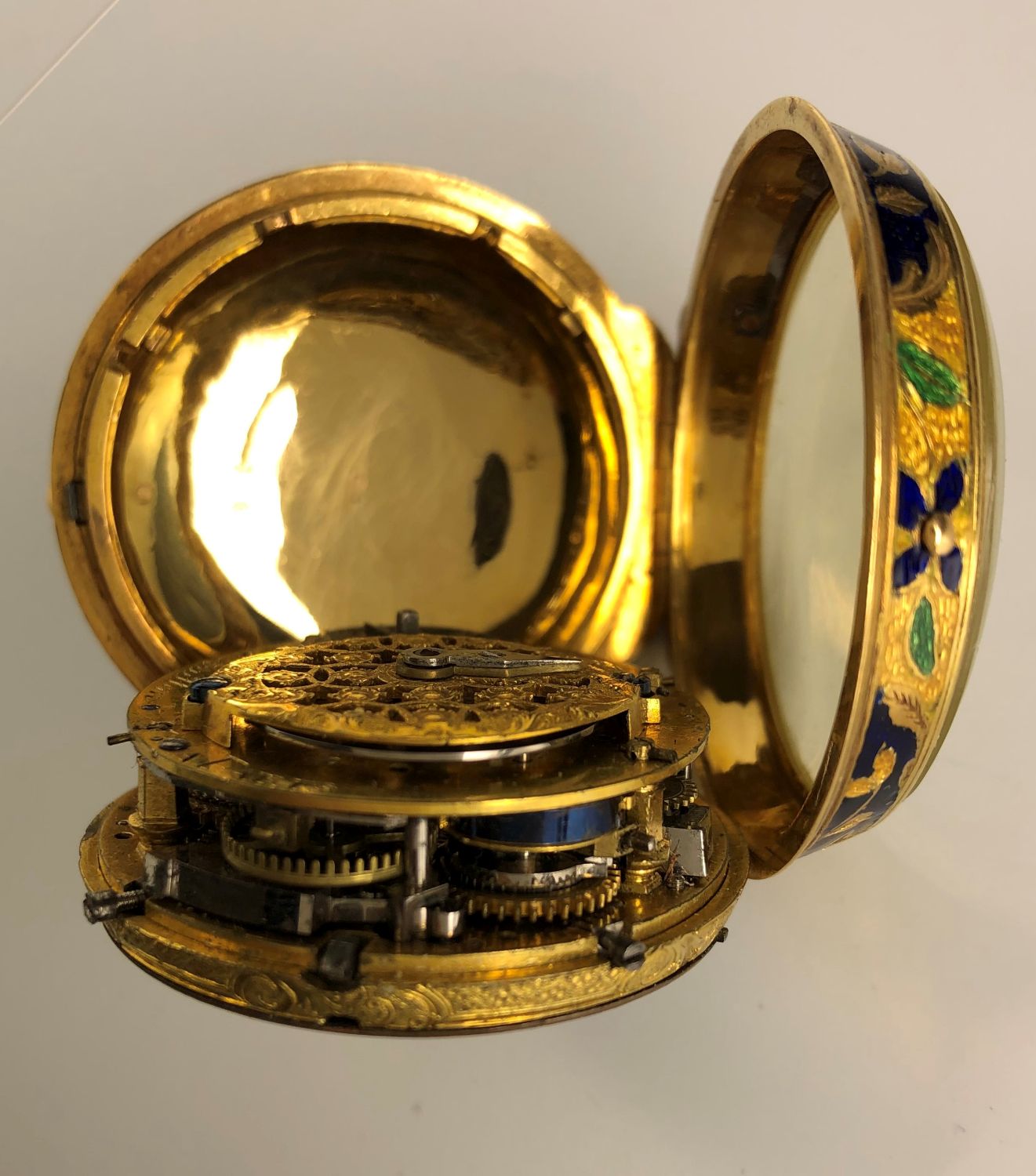 Jean Baptiste Baillon 18kt Gold Enameled Open-face Watch, Paris, mid-18th century, roman numeral ena - Image 10 of 12