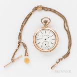 Elgin Gold-filled Open-Face Watch and Chain, no. 5412523, roman numeral enameled dial marked "Elgin