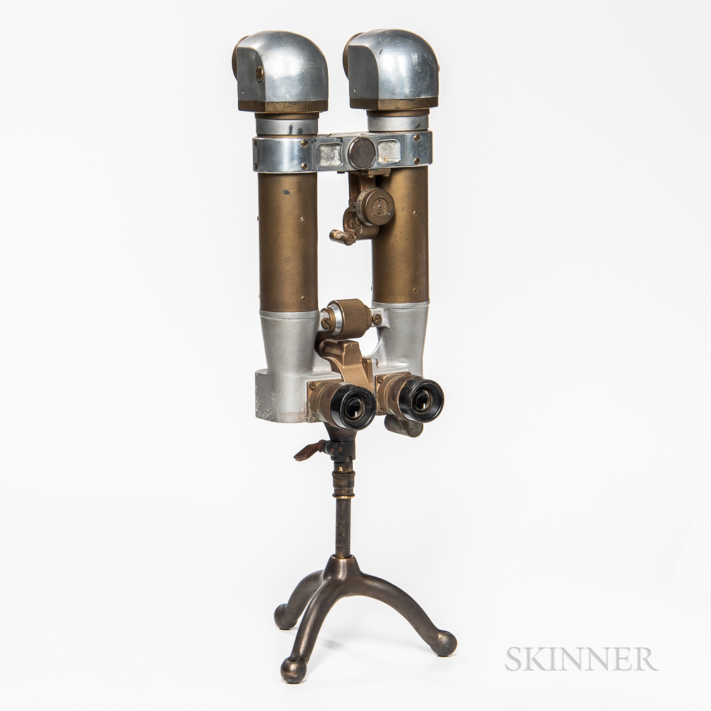 Japanese WWII 8x6.2 Periscope Binoculars, mounted to a custom tripod stand, ht. 19 1/2 in. - Image 6 of 6