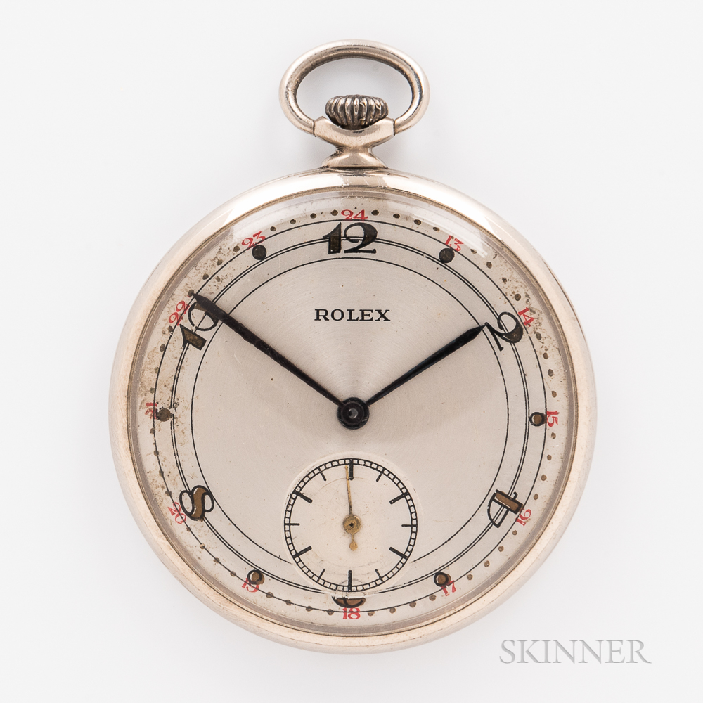 Rolex Open-face Watch, silvered dial with Art Deco inspired arabic numeral, sunk seconds, outer red - Image 2 of 4