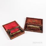 Two Mid-19th Century Stomach Pumps, England and Boston, both housed in fitted hinged mahogany boxes,