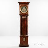 Ormolu-mounted Mahogany European Longcase Clock, 19th century, pediment hood above the brass dial wi