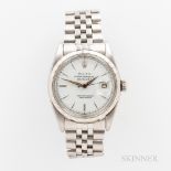 Rolex Stainless Steel Reference 6605 Wristwatch, c. 1957, lacquered white dial with applied indices,