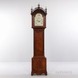 American Inlaid Cherry Tall Clock, Jonas Minott signed dial, New England, c. 1790-1810, pierced fret