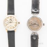 Two Vintage Pilot's Wristwatches, H. Moser & Co. base metal case with silvered dial marked "H. Moser