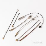 Six Probangs and a Esophageal Dilator, 19th and 20th century, steel and baleen probang instruments,