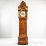 Carved Oak Quarter-chiming Hall Clock, possibly John Ellis and A.H. Davenport case, exaggerated arch