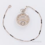 Patek Philippe 18kt White Gold Open-face Watch and 14kt Gold Chain, retailed by Shreve, Crump & Low,