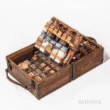 Early Leather and Brass Traveling Apothecary or Medicine Case, central hinged case with dual carryin