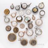 Collection of Pocket Watches, Cases, Dials, and Movements, American and European pin-set, lever-set,