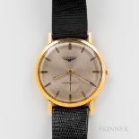 Longines 18kt Gold Wristwatch, brushed silvered dial with applied gilt stick indices, subsidiary sec