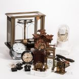 Collection of Clocks and an Analytical Balance Scale, eight-day German ship's clock in chrome case;