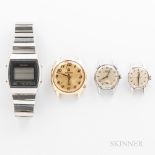 Four Vintage Wristwatches, Seiko digital alarm chronograph with signed bracelet; gilt Bulova Accutro
