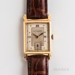 LeCoultre Tank-style Manual-wind Wristwatch, gold-filled case with two-tone dial, stepped lugs, snap