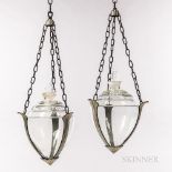 Pair of Owens Illinois Art Deco Apothecary Hanging Show Globes, Owens Illinois Glass Company, cast a