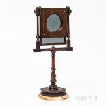 19th Century Mahogany Inlaid Magnifier, mid to late 19th century, turned frame with inlaid hinged fr