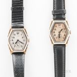 Two Illinois Watch Co. "Ritz" Wristwatches, both in two-tone cases with Art Deco-style arabic numera
