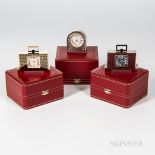 Three Cartier Table or Desk Alarm Clocks, including a limited edition no. 021/500, all with boxes.