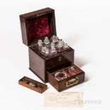 Early Diminutive Mahogany Apothecary or Medicine Traveling Case and Associated Apothecary Receipt, h
