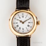 LeCoultre & Co. 14kt Gold Converted Wristwatch, roman numeral porcelain dial with pierced hands, wir