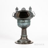 Brass Yacht Binnacle on Pedestal, verdigris mushroom-shaped brass case with viewing window, two remo