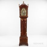 Inlaid Mahogany Ellicott Signed Longcase Clock, possibly John Ellicott, c. 1795, pierced fret hood a