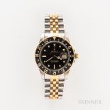 Rolex Two-tone GMT Master Reference 16753 Wristwatch, c. 1985, stainless steel case with black "nipp