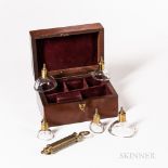 19th Century Cased Dry Cupping Set, c. 1850, mahogany fitted case with burgundy velvet-lined interio