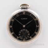 Cortebert Open-face Watch. black arabic numeral dial, silvered hands, sunk seconds, art-deco inspire