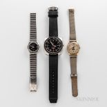 Three Vintage and Contemporary Wristwatches, a Zodiac gold-plated triple calendar with silvered arab
