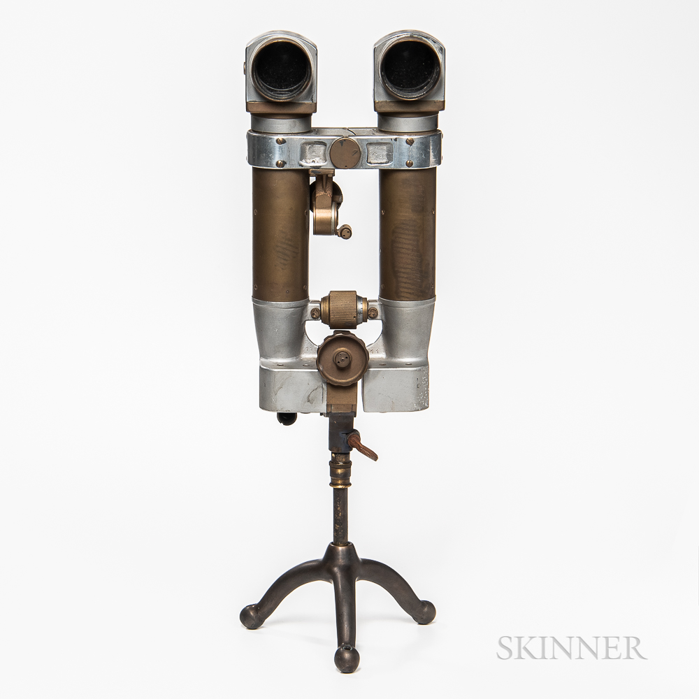 Japanese WWII 8x6.2 Periscope Binoculars, mounted to a custom tripod stand, ht. 19 1/2 in. - Image 4 of 6