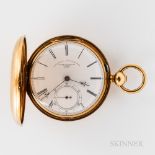 James Stoddart 18kt Gold Hunter-case Watch, London, engine-turned case, bold roman numeral enameled