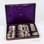 Boxed Set of Albert Coles Coin Silver Flatware, New York, c. 1840, monogrammed, comprised of twelve