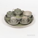 Assembled Six-piece Wedgwood Tricolor Jasper Tea Service with Tray, England, 19th century, each gree