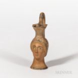 Ancient Greek/South Italian Trefoil Oenochoe, c. 350 B.C., formed as a young woman accented with whi