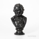 Wedgwood & Bentley Black Basalt Bust of Rousseau, England, c. 1780, mounted atop a waisted circular