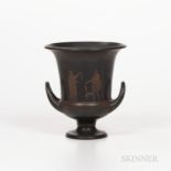 Wedgwood Encaustic Decorated Black Basalt Vase, England, early 19th century, campana-shape with iron