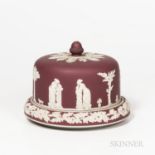 Dudson Crimson Jasper Dip Cheese Dish and Cover, England, early 20th century, acorn finial, applied