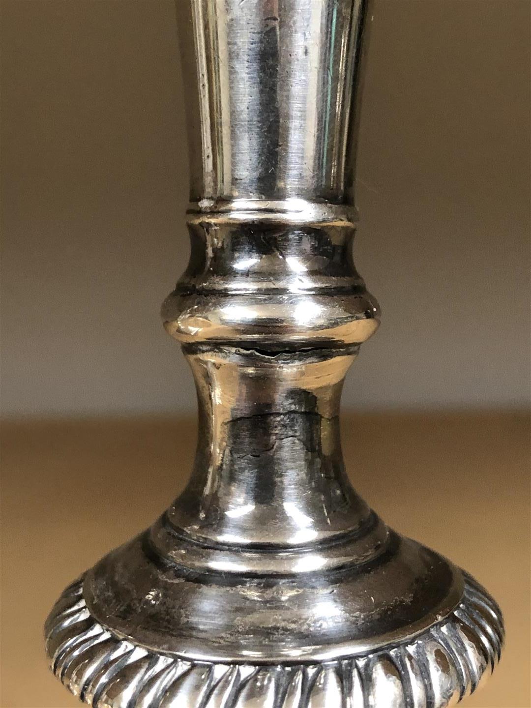 Near Pair of George III Sterling Silver Candlesticks, each London, one 1771-72 by Elizabeth Cooke, h - Image 3 of 8