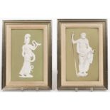 Pair of Wedgwood Green Jasper Dip Plaques, England, 19th century, rectangular shapes with applied wh