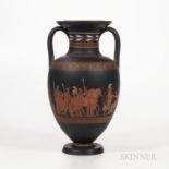 Wedgwood Encaustic Decorated Black Basalt Vase, England, mid-19th century, iron red, black, and whit