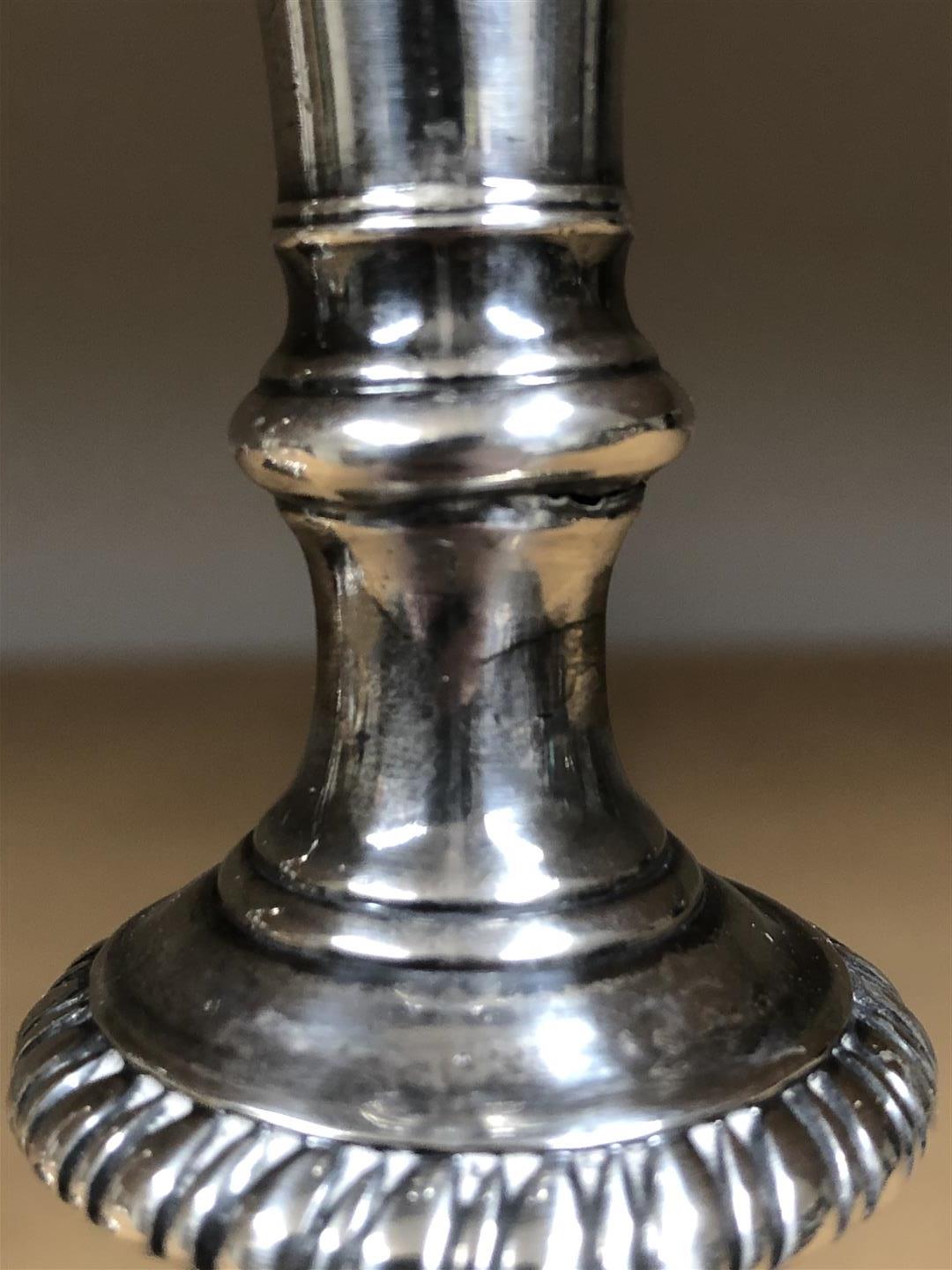 Near Pair of George III Sterling Silver Candlesticks, each London, one 1771-72 by Elizabeth Cooke, h - Image 4 of 8