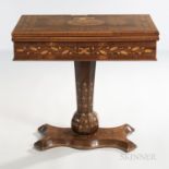 Irish Marquetry Games Table, probably Killarney, mid-19th century, with a depiction of Muckross Abbe