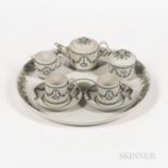 Assembled Six-piece Wedgwood Tricolor Jasper Tea Service with Tray, England, 19th century, solid whi