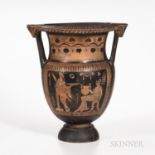 Ancient Greek/South Italian Column Krater, c. 380 B.C., the groom painted as a warrior and his bride