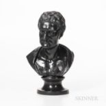 Wedgwood & Bentley Black Basalt Bust of Newton, England, c. 1780, mounted atop a waisted circular so