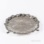 George II Sterling Silver Salver, London, 1749-50, William Peaston, maker, with engraved coat of arm